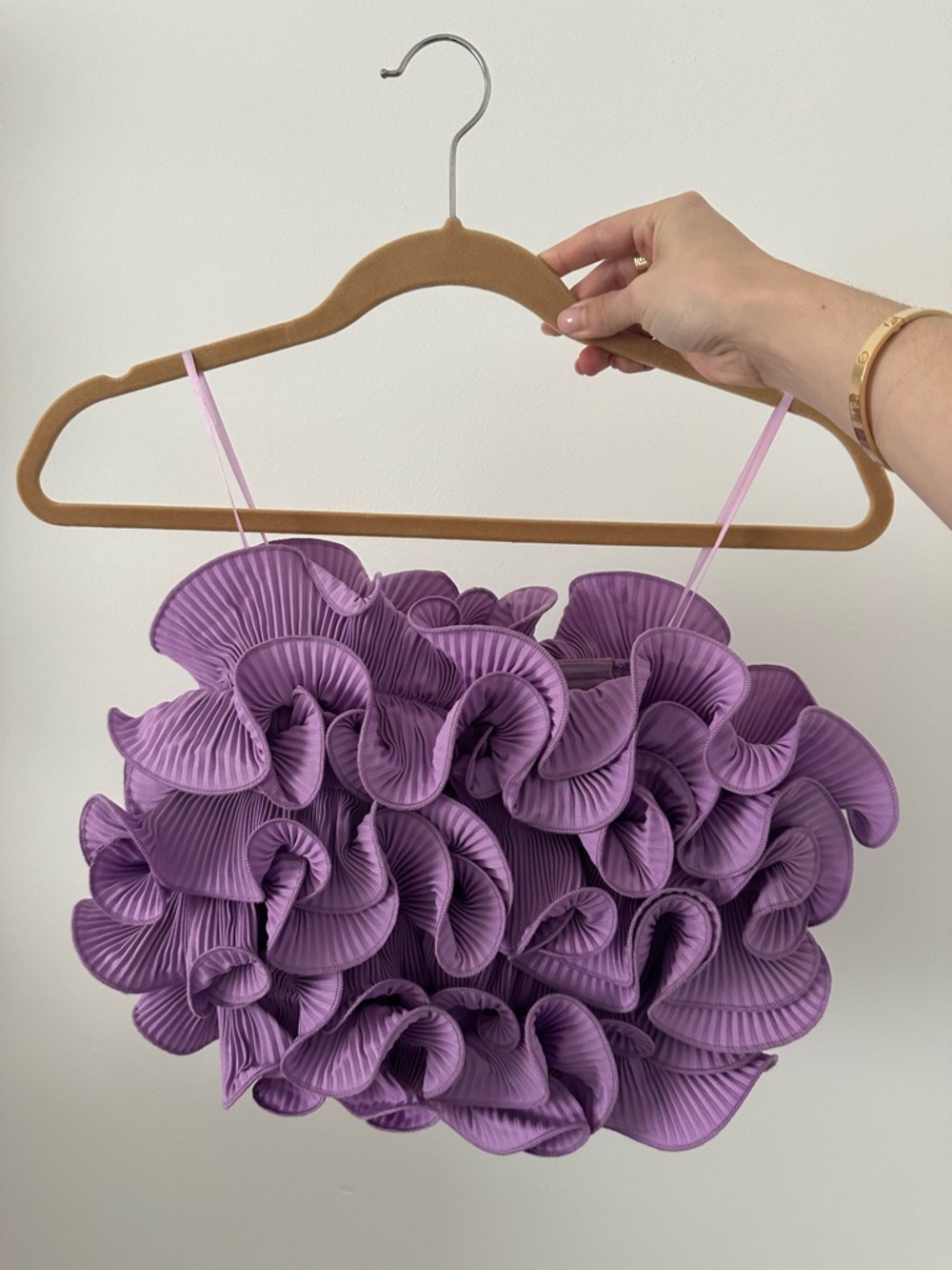 Studio Lilac Ruffle Pleated Spaghetti Strap Top